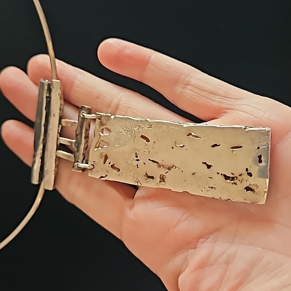 Vintage brutalist Sterling silver chunk river bark  hand-made necklace - Picture 5 of 11